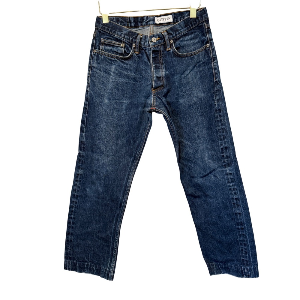 Gustin Mens Raw Denim Straight Fit Jeans Indigo Blue Made in California USA